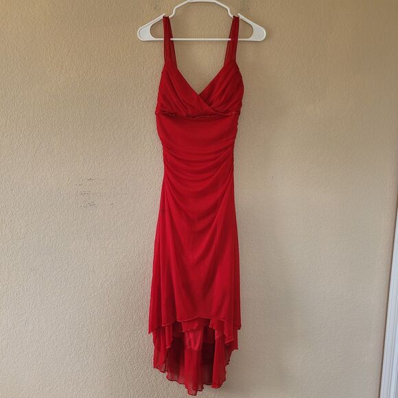 Ruby Rox Y2K Mesh Babydoll Red Midi Dress Sz Medium Asymmetrical Romantic Fairy - Picture 1 of 11